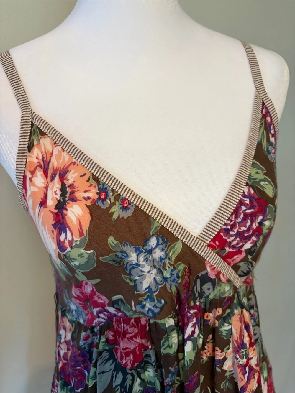 hazel | Tops | Babydoll Style Brown With Pink Purple And Green Floral ...